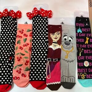 5 pairs Disney Parks socks Minnie Mouse snacks Pirates of the Caribbean cherries